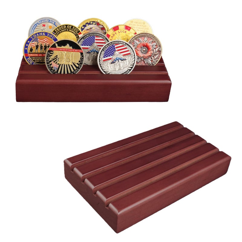 ASmileIndeep Small Military Challenge Coins Display Holder Solid Wood,Challenge Coin Stand Holds 10-12 Coins ,4 Row Coin Holder Rack for Desk, Challenge Coin Display Case ,Red Finish - Image 5